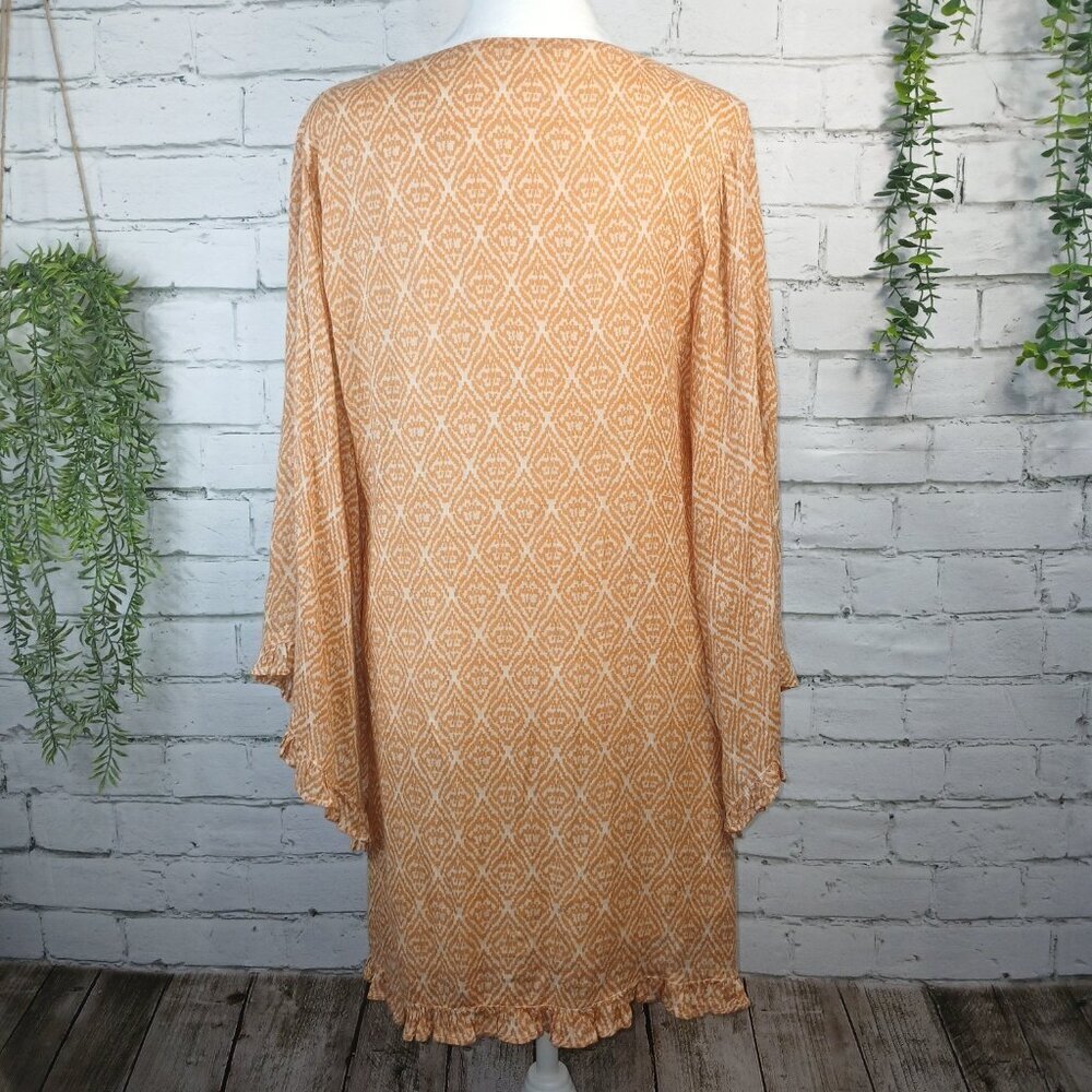 AMUSE SOCIETY TUNIC TOP, WITH RUFFLE TRIM, PUMPKIN AND CREAM COLOR, SIZE SMALL - Picture 7 of 9